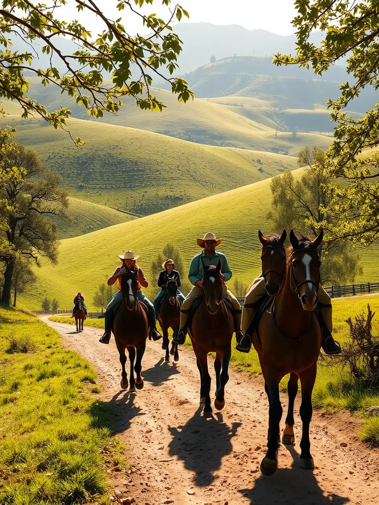 A scenic view of a trail ride through the Colombies countryside, emphasizing the outdoor recreation and nature-based experiences offered.